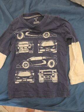 Carter's Navy and Cream Long-Sleeve Race Car Shirt